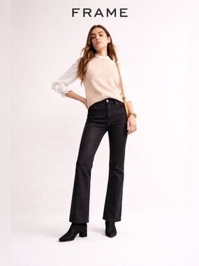 FRAME  jeans Le Mini Boot Noir Coated Jeans Black High Rise Stretch Women’s‎ 32